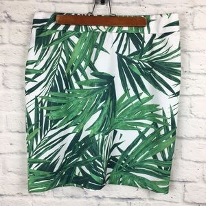 Palm Leaf Stretchy Printed Skirt Green White